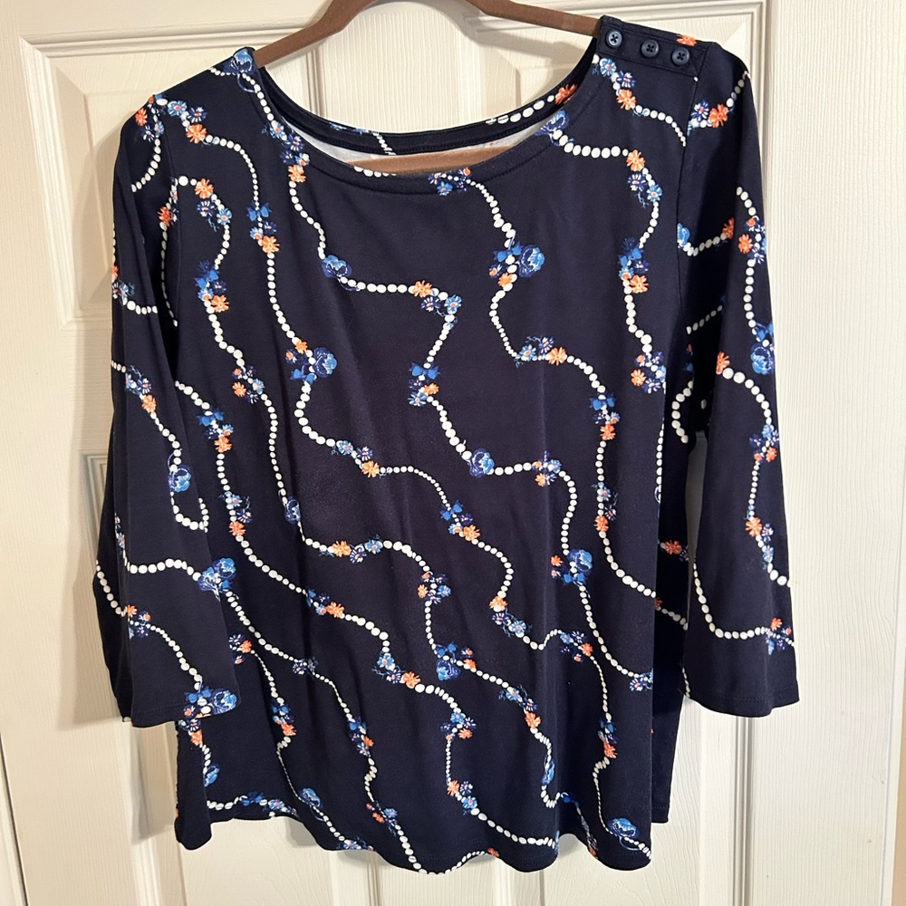 Charter Club Navy Floral Patterned Top